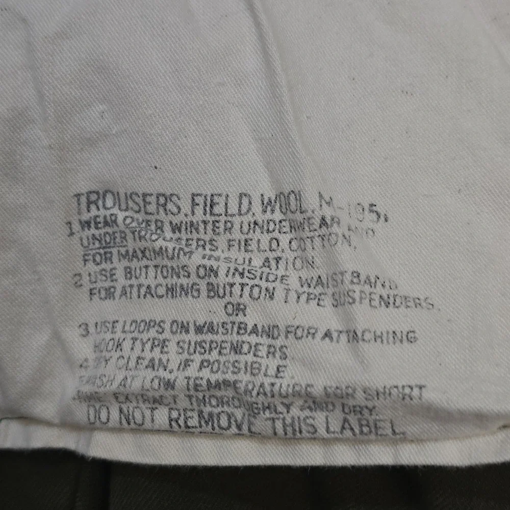 US Army M-1951‎ Heavy Wool Field Trousers 50s Korean War Waldes Zip Medium 34x26